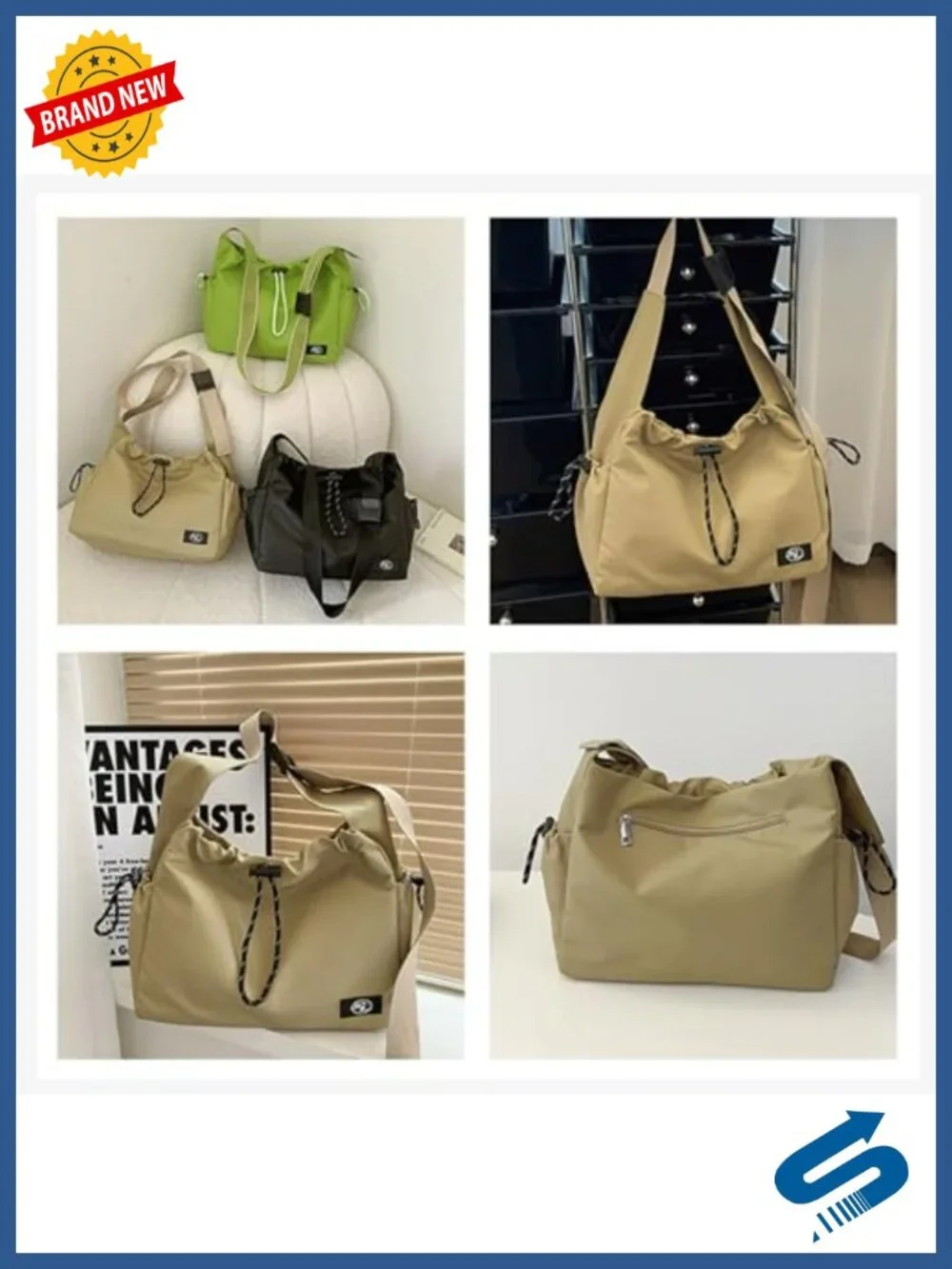 Waterproof Oxford Drawstring Shoulder Bag Lightweight Crossbody Tote